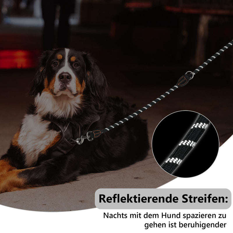 Dog leash for large and medium-sized dogs (15-60 kg), 3.4 m adjustable double leash & hands-free leash made of nylon with reflective through the waste bag dispenser, extreme strength up to 200 kg black - BeesActive Australia