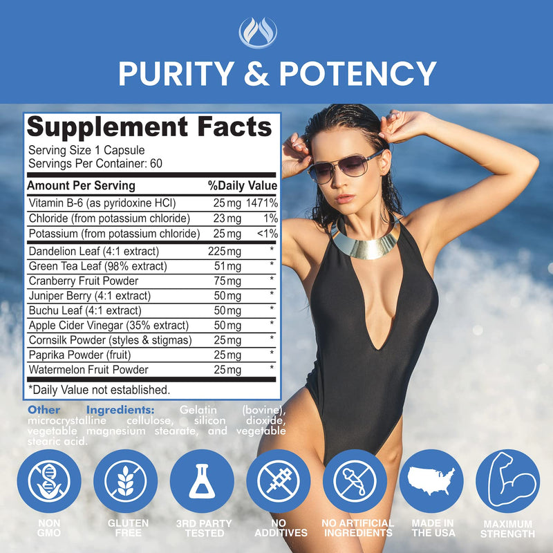 Water Pills Diuretic Water Retention - Liver Detox, Kidney Cleanse, Weight, Swelling Legs & Feet, Edema, Bloating Relief, Fluid Balance - Dandelion Vitamin B6 Green Tea Watershed Max Strength 60ct (1) 1
