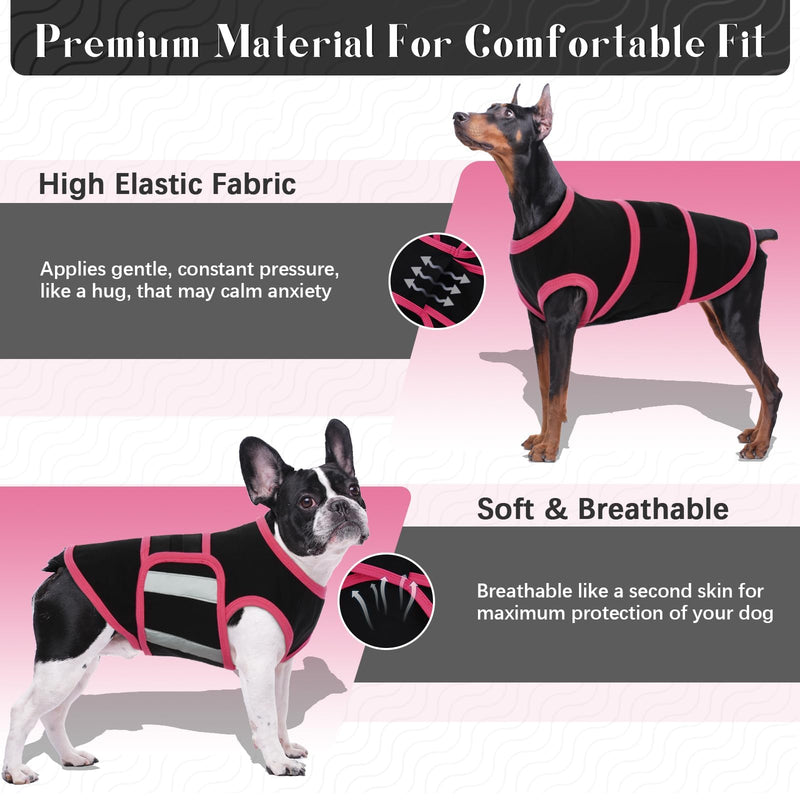 Allroaring Dog Anxiety Vest, Soft Dog Calming Shirt, Reflective Anti-Anxiety Vest Breathable Pet Anxiety Jacket Wrap for Fireworks, Thunderstorms, Separation, Travle, Vet Visits, Black L Large