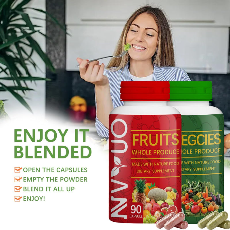 Fruits & Veggies Capsules - 90 Fruit and 90 Veggie Whole Food Supplement - Supports Energy Levels, High Lycopene, Vitamins & Minerals