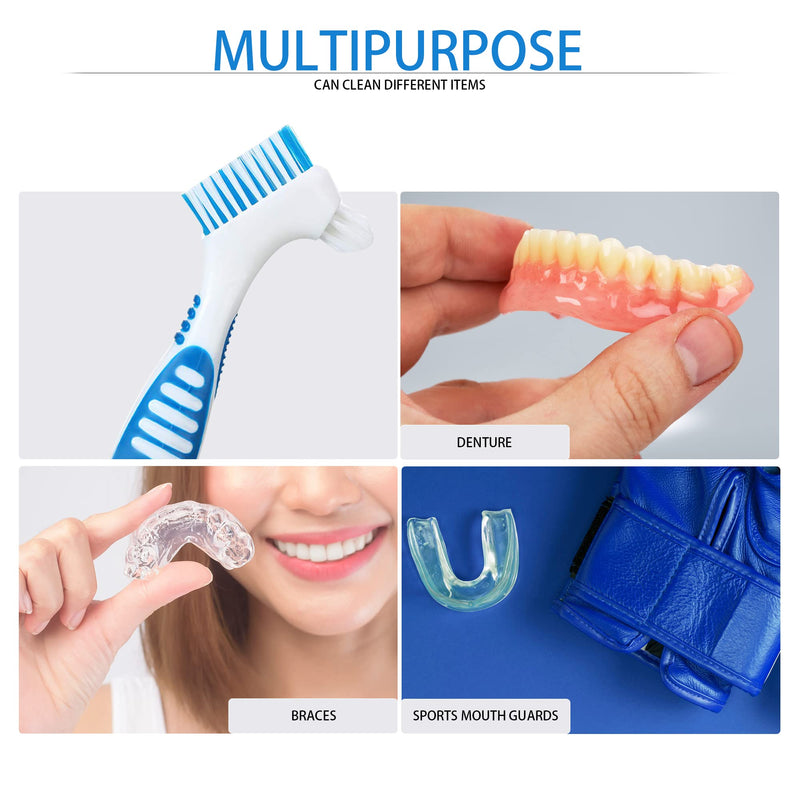Denture Brush 4PCS Denture Toothbrushes，Cleaning Brush Double Sided Toothbrush with Multi-Layered Bristles and Rubber Anti-Slip Handle - for Denture Cleaning Care (Green,Purple,Blue,Orange) - BeesActive Australia