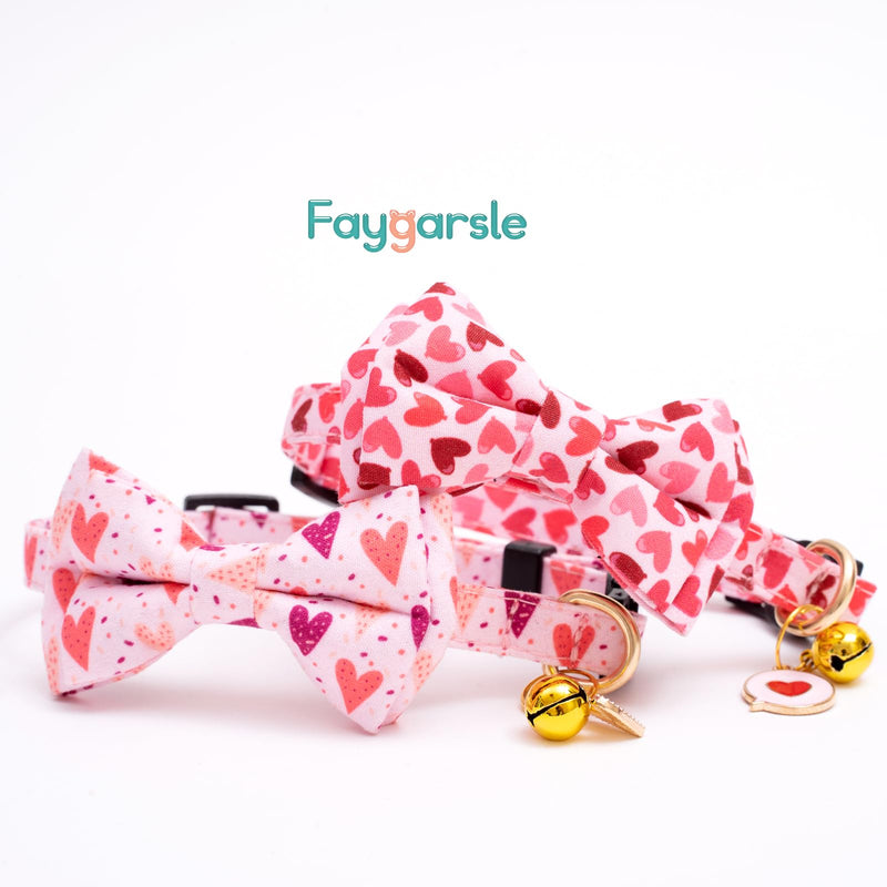 Faygarsle 2 Pack Valentine's Day Cat Collar Cute Loving Heart Printed Collar with Bow tie Breakaway Pink Purple Cat Collar for Boy Girl Cats Pink&Purple - BeesActive Australia