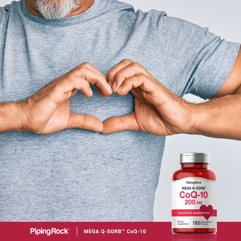 Piping Rock CoQ10 200mg | 180 Softgel Capsules | Supplement for Women and Men | Enhanced Absorption with Black Pepper Extract | Non-GMO, Gluten Free