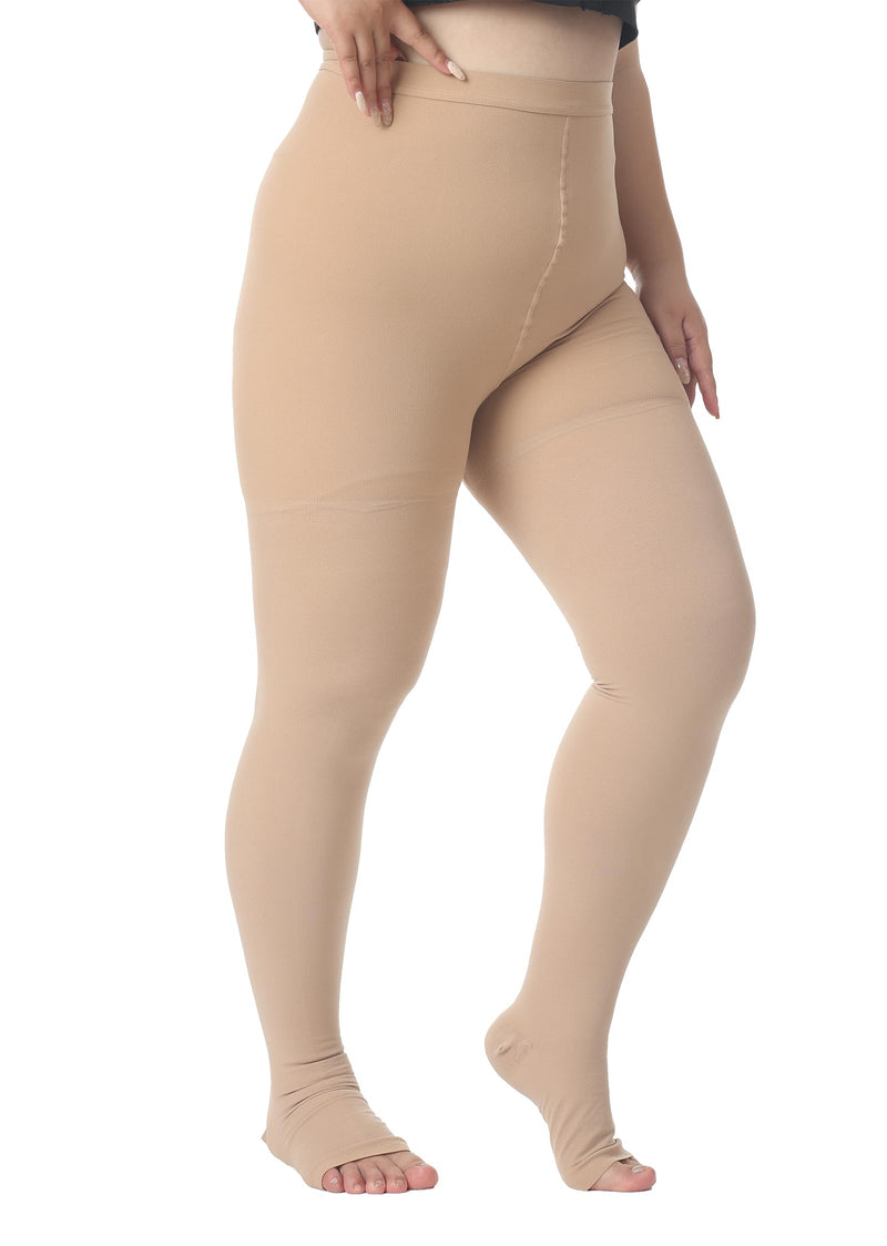 AMZAM 20-30 mmHg Medical Graduated Compression Pantyhose Toeless Leggings 20-30mmhg Open Toe Beige 5X-Large