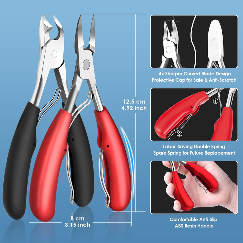 Modacraft 8 PCS Podiatrist Toenail Clippers, Professional Heavy Duty Ingrown & Thick Toe Nail Clippers for Men & Seniors, Pedicure Tools kit with Nail Cutter Super Sharp Curved Blade Manicure Tools Heavy Duty Set - BeesActive Australia