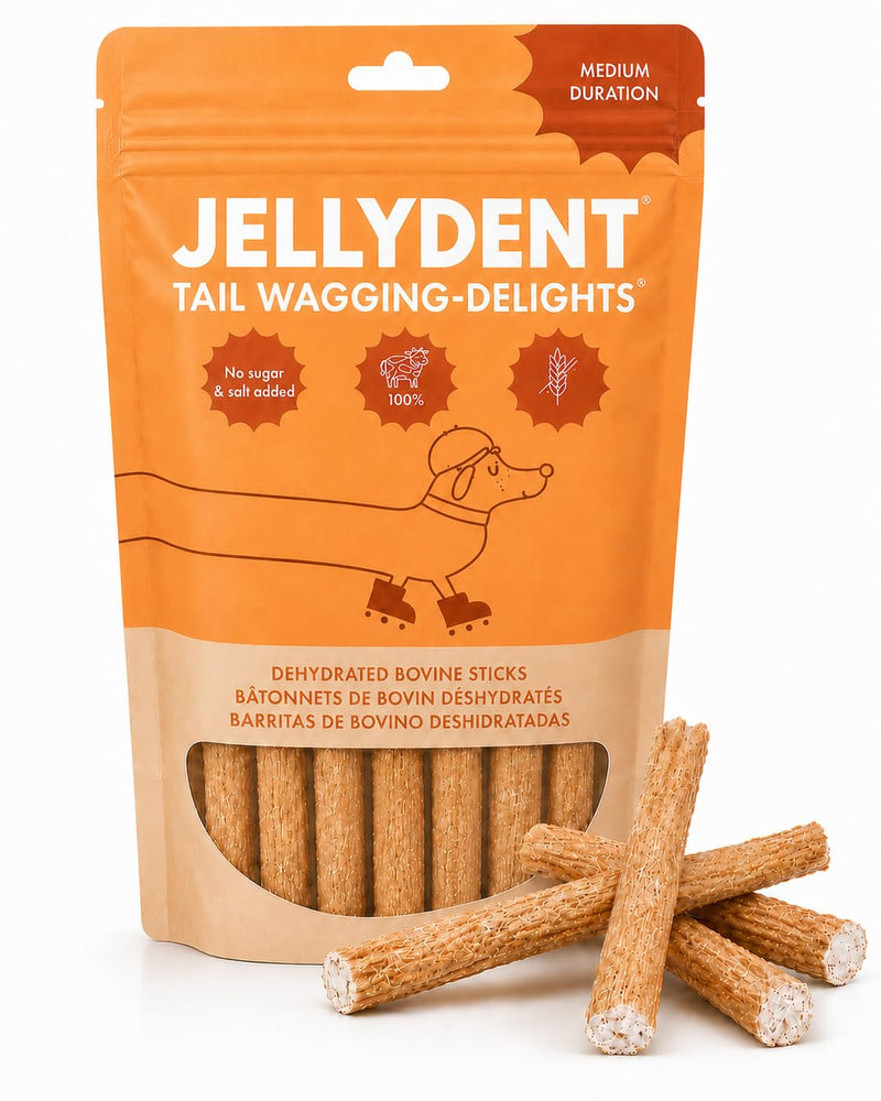 Jellydent Dog Dental Chews – Single Ingredient Beef Skin Chews for Plaque & Tartar Control – High Protein Natural Treats for Adult Dogs (10 Count, 5.15 oz)