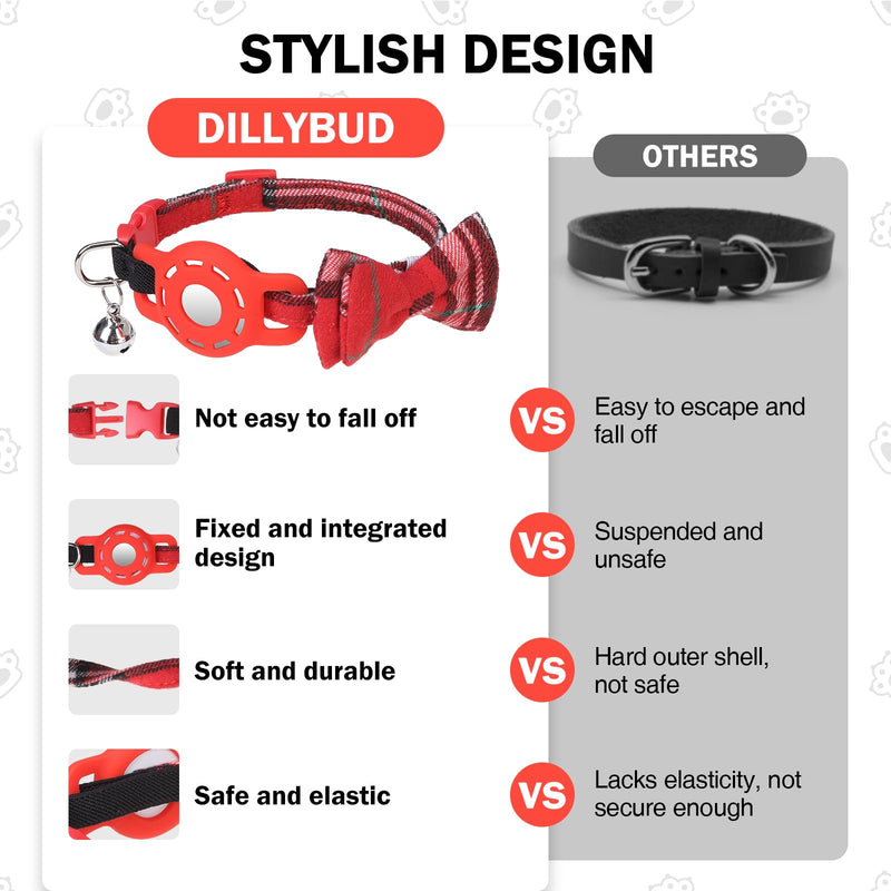 Airtag Cat Collar with Bells and Bowtie -Safety Elastic Band Kitten Collar for Apple Air Tag Holder- Cute GPS Cat Tracker Collars for Girl Boy Cats and Puppies, Adjustable 8"-12" Red - BeesActive Australia