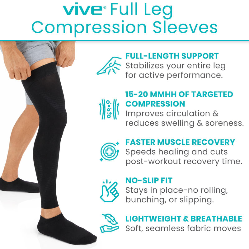 Vive Full Leg Compression Sleeves for Men & Women (Pair) - Knee, Calf, & Thigh Support Brace Wrap for Basketball, Football, Wrestling - Footless Long Running Accessories for Shin Splints (Medium) Medium - BeesActive Australia