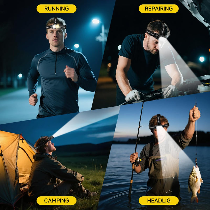 iToncs Rechargeable Headlamp Super Bright High Lumens, 3Pack LED Head Lamp with 5 Modes, 120° Adjustable Head Lights for Forehead, Waterproof HeadLamps for Adults Camping Hunting Hiking Black&White-3-Packs