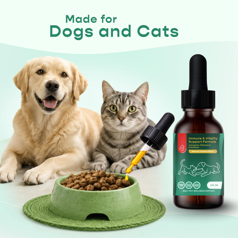 Immune Support for Dogs & Cats – Liquid Pet Supplement with Astragalus, Elderberry, Echinacea & L-Theanine – Dog Immune Drops – Natural Chicken Flavor – 2 fl oz