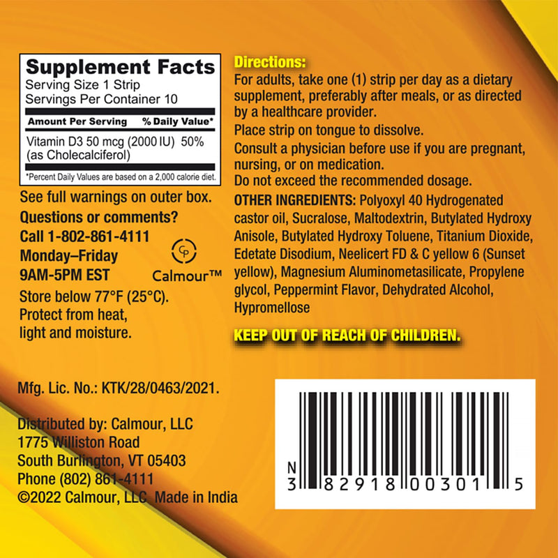 Vitamin D3 Strips 10 Pack| 2000 IU Oral Dissolvable D3 Vitamin Strips | Peppermint Flavor Melts on Your Tongue in 30 Seconds | Boost Immunity & Enhance Mental Focus with Vitamin D3 2000 10 Count (Pack of 1)