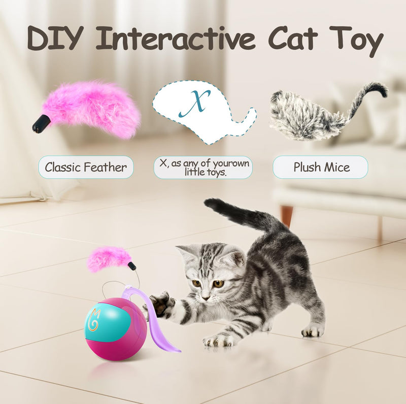 Migipaws Interactive Cat Ball Toy Set, Fun Tracker, Automatic Rolling Chase Ball with Fluffy Tail, A Small Mice, Rechargeable（Rose） rose - BeesActive Australia
