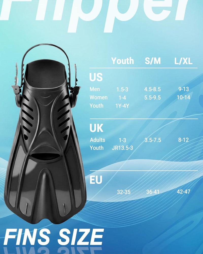 Diving fins Snorkeling Gear for Adults Snorkel fins ，Swim fins Open, Adjustable, Men, Women, Children, Swim Flippers BLUE-WHITE US Youth 1-4 | EU 32/36