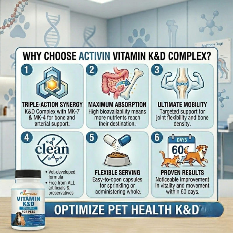 Vitamins K and D Complex K1 & K2 (MK4 & MK7) + Vitamin D3, Help Maintain Strong Bones | Promote Healthy Heart | Boost Immune System | Support Muscle Function for Pets |120 Capsules.