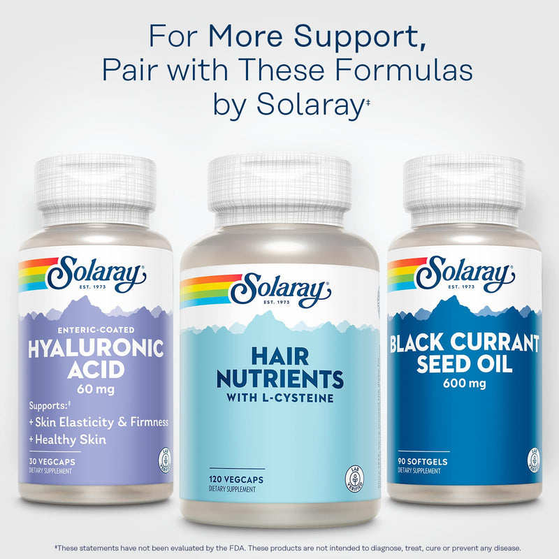 SOLARAY Hyaluronic Acid Triple Strength - Skin Elasticity and Firmness Support - Plus Vitamin C - Lab Verified, 30 Servings, 30 VegCaps