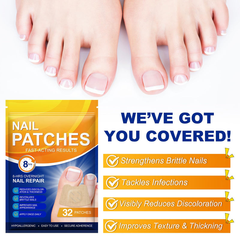 Toenail Treatment Extra Strength, 64 Pcs Nail Patches 8-Hour Overnight Nail Fast Acting Repair for Damaged, Resolve Thick, Discolored Nails, Foot Nails Repair & Care, Maintain Nail Balance 32 Count (Pack of 2)