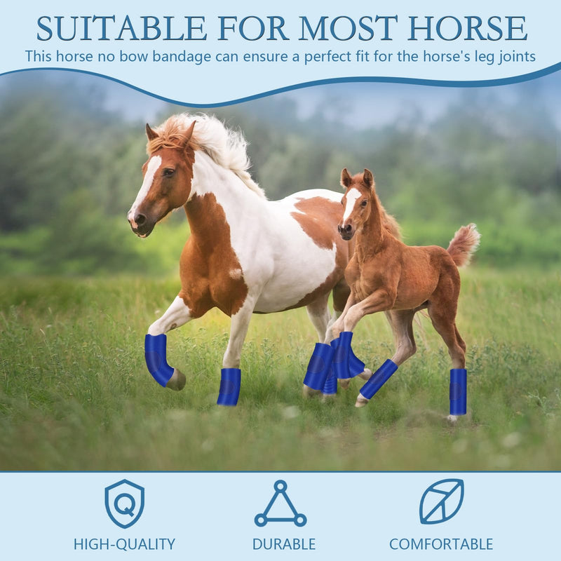 Set of 4 Horse No Bow Bandage 3D Contoured Standing Wrap Bandages Stable Nylon Horse Leg Wraps for Helping Prevent Horse from Tendon Damage and Keep Horses Clean and Safe (Dark Blue) Dark Blue - BeesActive Australia
