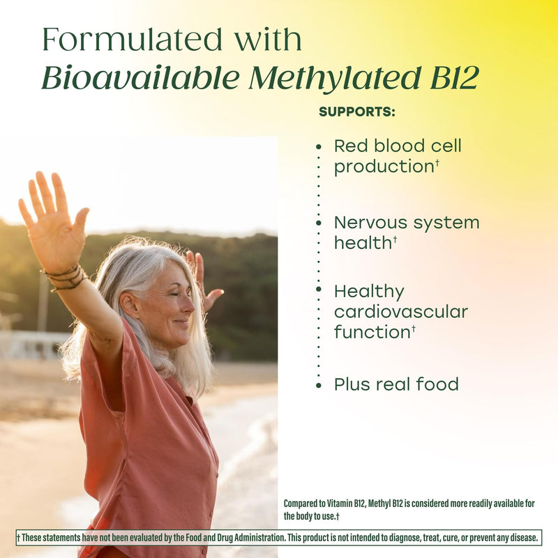 MegaFood Methyl B12, Cellular Energy Metabolism Support, 60 Mini Tablets | With Methylated B12, Methylfolate & Vitamin B6, Supports Brain & Nervous System Function & Heart Health, Vegan, 60 Servings 60 Count (Pack of 1)