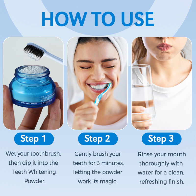 Enamel-Safe Teeth Whitening Powder - Hydroxyapatite - Gentle on Teeth - No Sensitivity Formula - Removes Stains - Long-Lasting Freshness - Breath Freshening Whitening Powder- 15g Blue 15