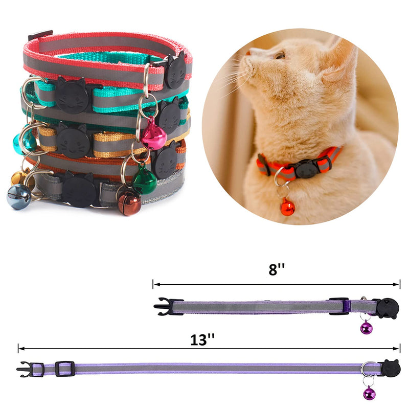 18Pcs Reflective Cat ID Collars with Bell Adjustable 19-32cm, Soft Nylon Adjustable Breakaway Identification Collars for Puppy Kittens Reflective strip - BeesActive Australia