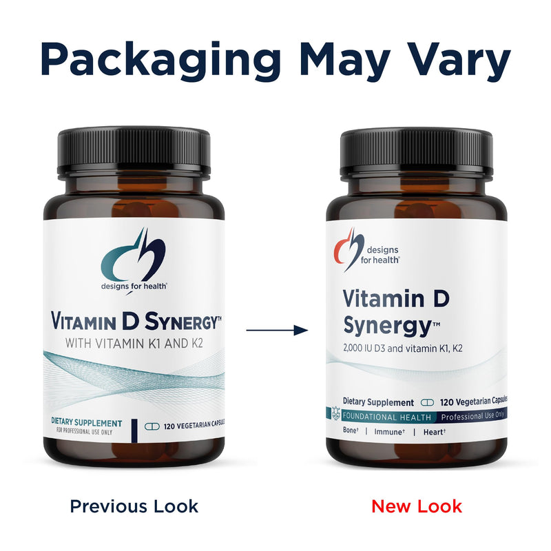 Designs for Health Vitamin D Synergy - 2000 IU Vitamin D with K Supplement - Supports Healthy Moods, Bone Health + Immune Health for Adults - VIT D3 + Vitamin K - Gluten Free + Non-GMO (120 Capsules) 120 Count (Pack of 1)
