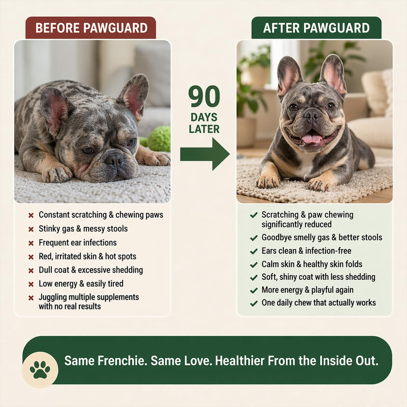 PawGuard French Bulldog Longevity Chews, Breed-Specific Formula for Gut Health, Skin & Coat, Immune System, Joint Mobility Pork Flavor, 60 Count Probiotics Chews (1 PC) 1 PC