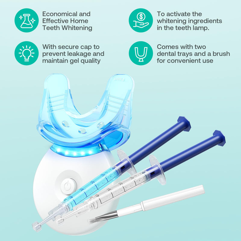 Teeth Whitening Kit, LED Teeth Whitening Light with 6 X 3ml Carbamide Peroxide Teeth Whitening Gel, Included 2 Mouth Trays & Tray Case and Brush, Safe Enamel, Fast and Gentle Teeth Whitening - BeesActive Australia