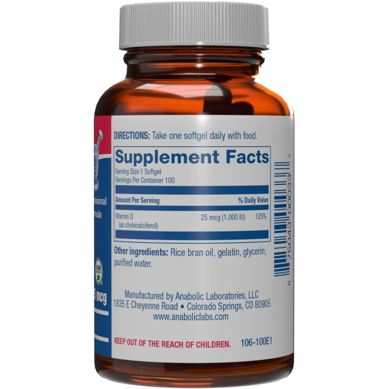 High Absorption Vitamin D3 1000IU - Clinical Formula Adult Vitamin D Supplement for Men and Women for Bone Teeth Muscle Mood and Immune Support - Easy to Swallow VIT D3 25 mcg - 100 Servings