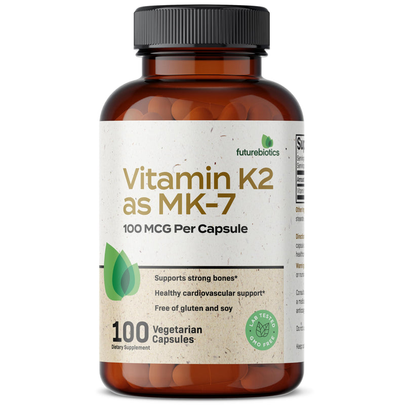 Futurebiotics Vitamin K2 as MK-7 100 mcg, Supports Strong Bones - Non-GMO, 100 Vegetarian Capsules 100 Count (Pack of 1)
