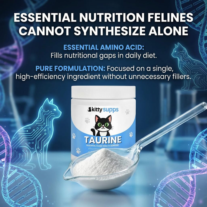 KittySupps Taurine for Cats, KittySupps Taurine Supplement - 99.9% Pure Taurine Supports Vitality & Coat Health, Easy to Mix in Food, with Dosing Spoon, 200g