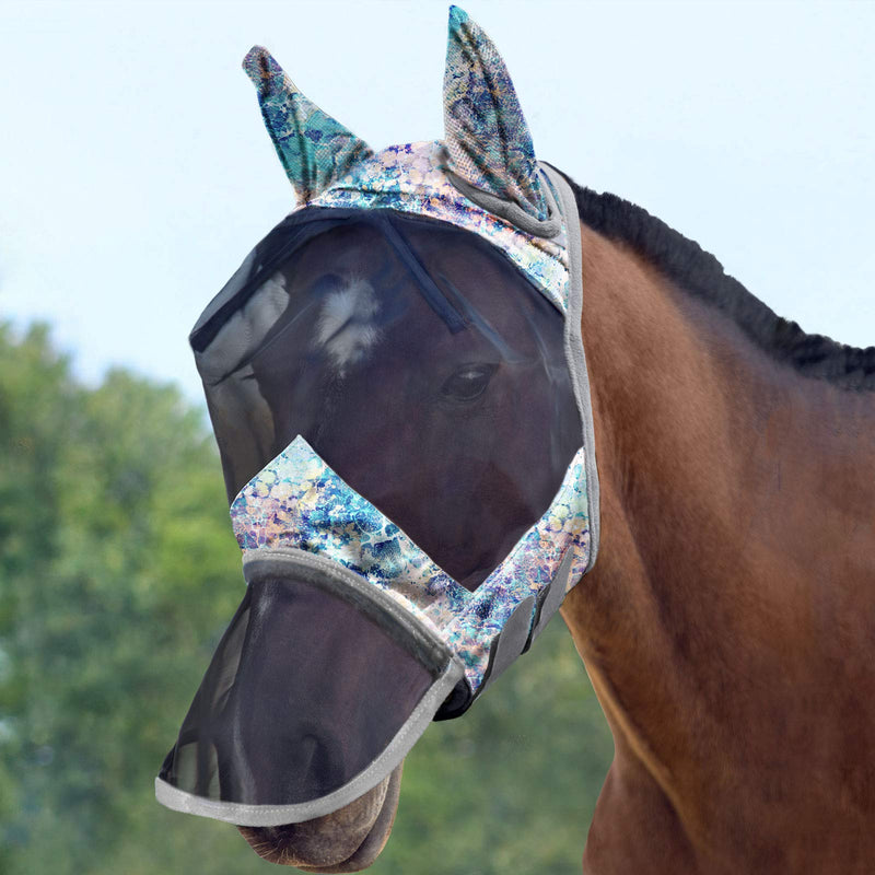 Harrison Howard LumiVista Horse Fly Mask Long Nose with Ears UV Protection for Horse Pastel Mix M Cob Cob (Medium) - BeesActive Australia