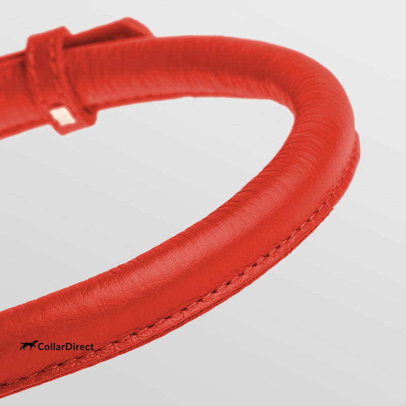 CollarDirect Round Leather Dog Collar Soft Padded Rolled Handmade Genuine Leather Collar for Dog Puppy Cat Small Large Black Pink Red Purple Blue 15-18 cm - BeesActive Australia
