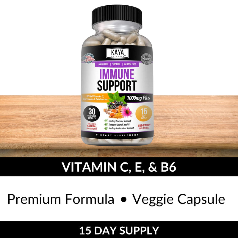 Kaya Naturals Elderberry Immune Support | Vitamins with Zinc and Vitamin C for Adults, Probiotics & Turmeric 1000mg Immune System Booster Sambucus Capsules - 30 Count (Pack of 2) 30 Count (Pack of 2)