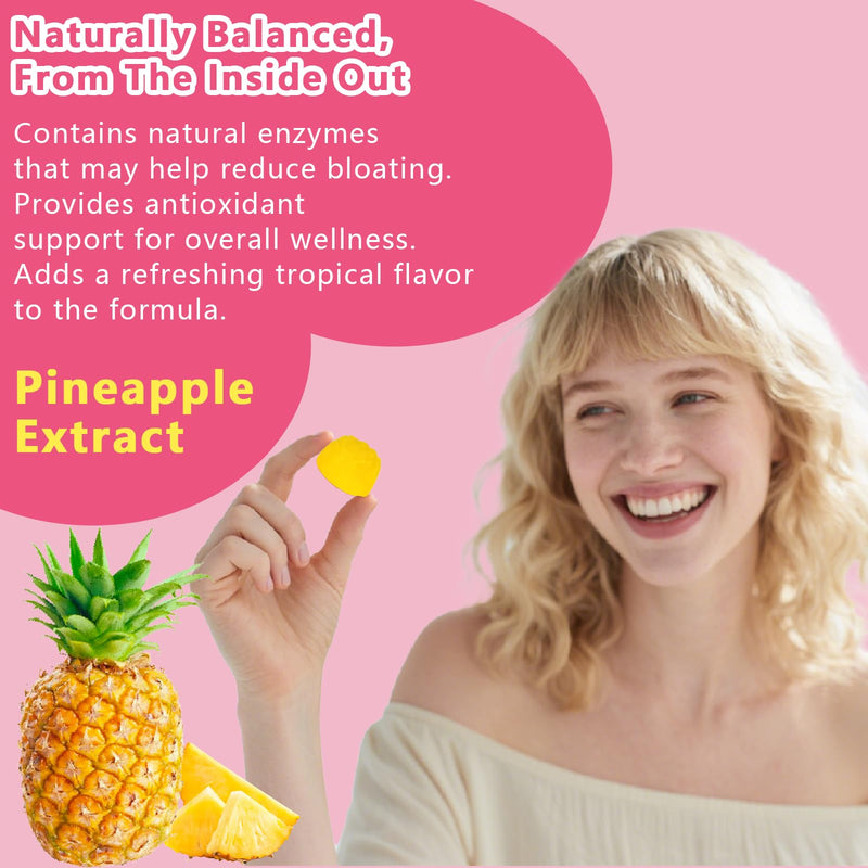 Feminine Vaginal Probiotics Gummies, Supports pH Balance & Digestive Health, Slippery Elm for Women, Suagr-Free, Veagn, Pineapple Flavor, 60 Count Pink-60count