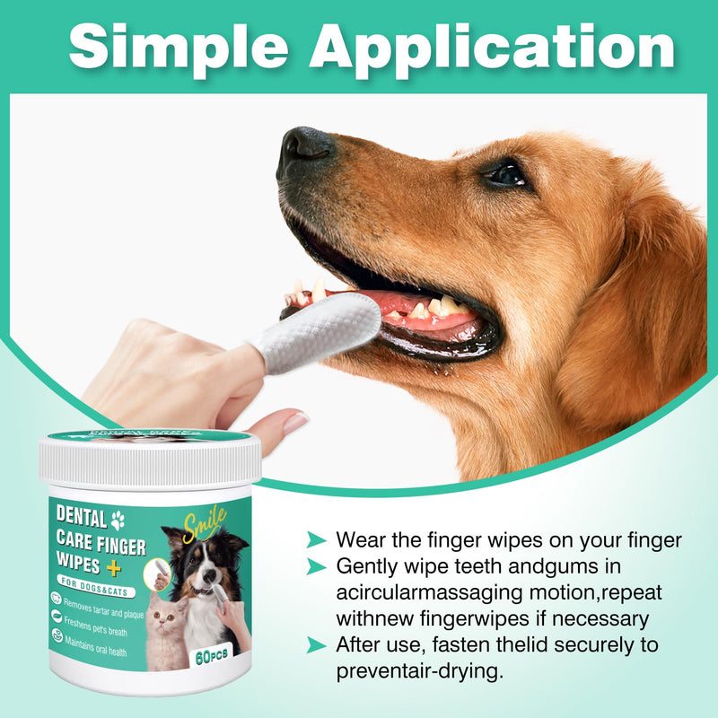 Dog Teeth Cleaning Wipes, Pre-Soaked Pet Tooth Finger Wipes 60pcs, Soothing Cleaning Pet Teeth, Reducing Tartar and Plaque, Freshening Breath, Maintaining Your Dog's Oral Health 60 PCS - BeesActive Australia