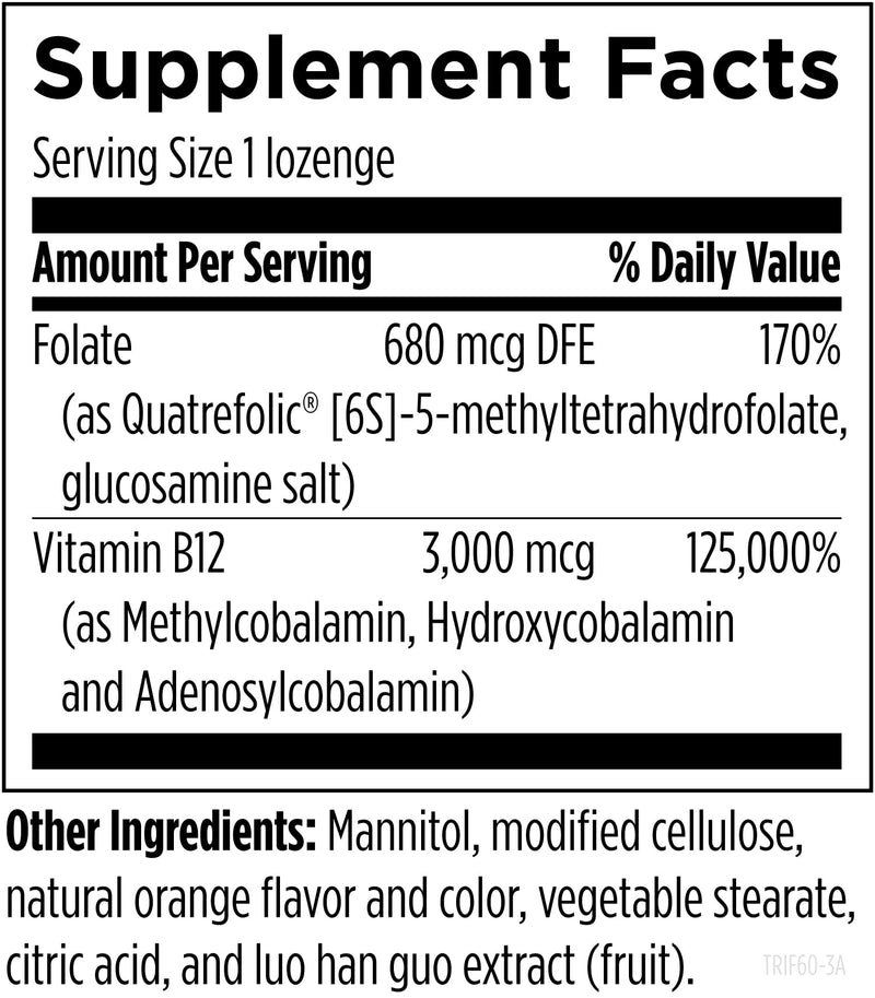 Designs for Health Trifolamin B12 + Folate Lozenges - 3000mcg B12 (Three Forms) + MTHF Methylfolate Supplement - Delicious Orange Flavor, Fast-Dissolve Tablets (60 Lozenges)