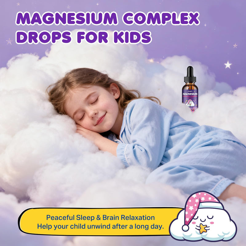 2 Pack Magnesium Glycinate Liquid for Kids - Magnesium Bisglycinate Drops with L-Theanine, Chamomile & Vitamin B6, B12, C, D3 for Sleep, Relaxation, Immune Support, Calm & Focus - 4 Fl Oz, Mixed Berry 2 Fl Oz (Pack of 2)