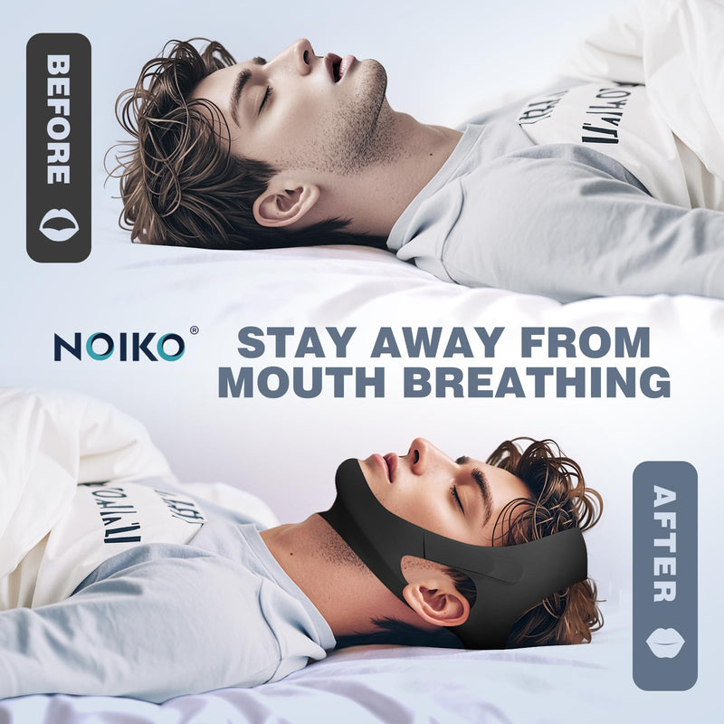 NOIKO Anti Snoring Chin Strap Adjustable, High Elasticity Traceless Chin Strap for Sleeping, Effective Anti Snoring Device, Snore Stopper Breathable and Durable for Adult 1 Black M
