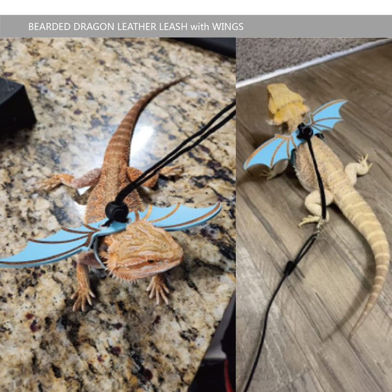 Bearded Dragon Leash and Harness Set, Beardie Blue Carrier, Lizard Adjustable Harness with Leather Wings and Sling Bag, Reptile Small Pet Backpack Batwing Accessories for Outdoor Travel Walking Rest - BeesActive Australia