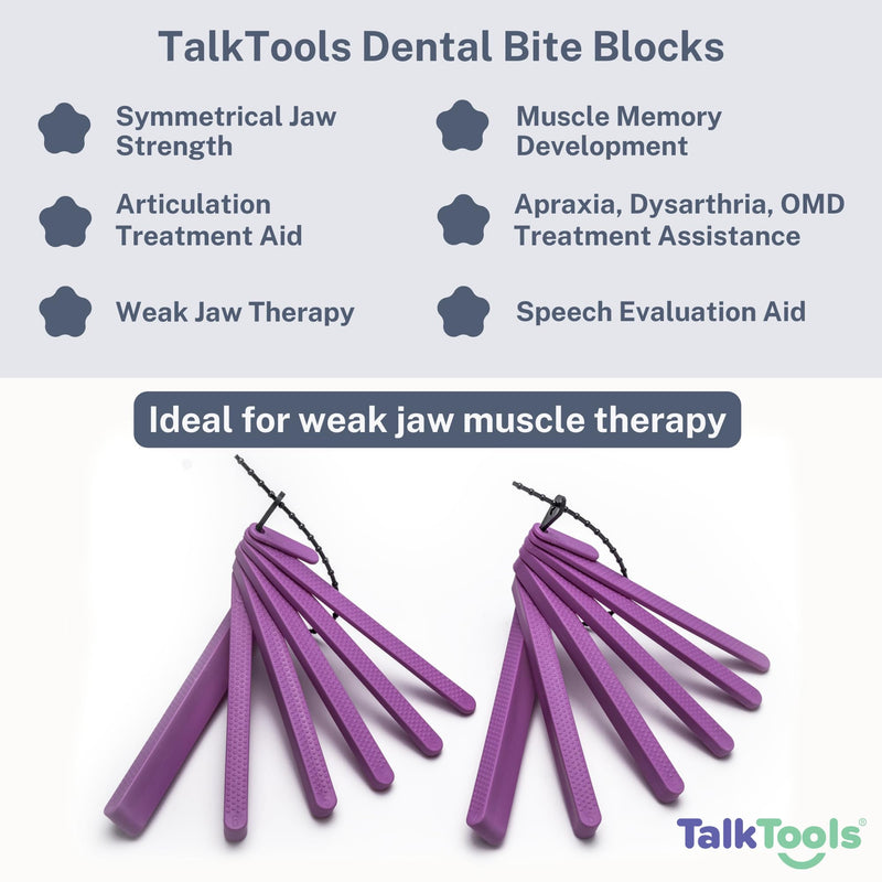 TalkTools Dental Bite Blocks Kit - Jaw Grading for Optimal Oral Motor Skills Development | Suitable for Kids and Adults Seeking Enhanced Jaw Stability and Control - Purple (2 Pack) - BeesActive Australia