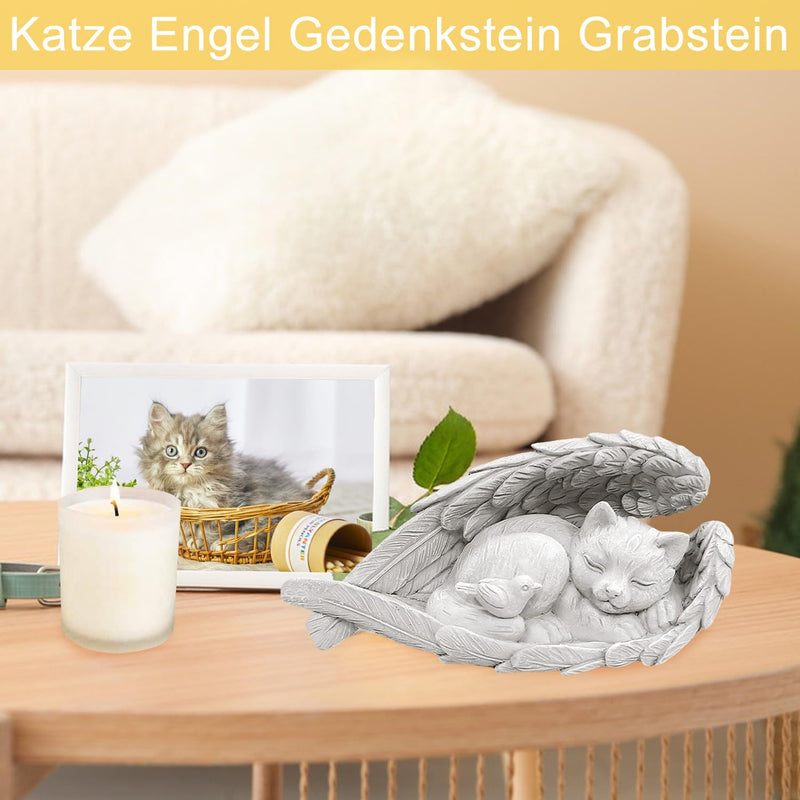 Onperpoe Gravestone Cat with Angel Wings Cat Angel Memorial Stone for Outdoor Animal Gravestone Polyresin Cat Figure Garden Beautiful Keepsake Home Grave Decoration Decorative Gifts for Cat Lovers - BeesActive Australia
