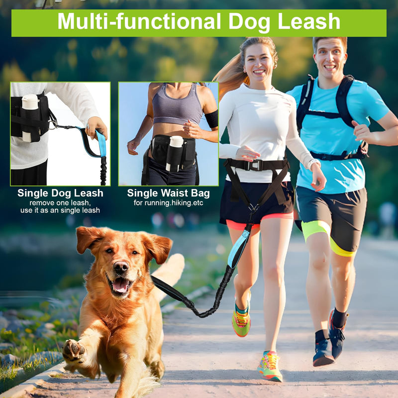 Hands Free Dog Leash for Two Dogs with Adjustable Waist Belt, Double Waist Leash for Dog Walking Training Jogging, Dog Running Leash Hands Free for Medium & Large Dogs, Dual Dog Leash for 2 Dogs Blue For 2 Dog - BeesActive Australia