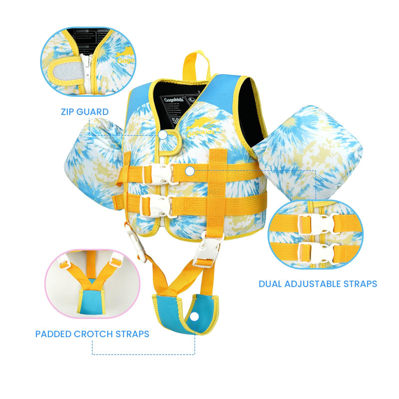 Gogokids Toddler Swim Vest for Kids 33-66 Pounds, Toddler Floaties Water Wing Arm Float, Swim Jacket with Adjustable Safety Strap for 2 3 4 5 6 Years Old Girls and Boys in Pool/Puddle Z-Blue Fit 2-3 Years, 33-42 Pounds - BeesActive Australia
