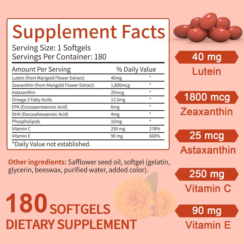 Lutein and Zeaxanthin Supplement Softgels: Eye Vitamins and Supplements with Vitamins C, E, Omega 3, Lutein & Zeaxanthin for Improving Vision and Relieving Eye Fatigue