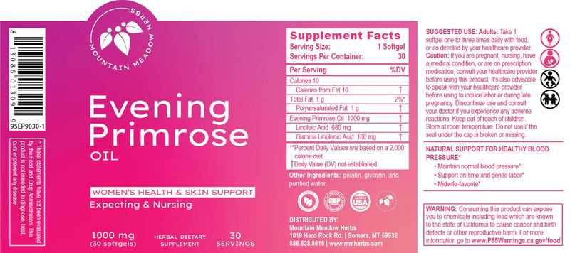 Mountain Meadow Herbs Evening Primrose Oil 1,000mg ‚Äì Omega-6 Fatty Acids for Women‚Äôs Health, Supports Clear Skin & Hormonal Balance, Gluten-Free, Easy-to-Take Softgels (30 Count) - BeesActive Australia