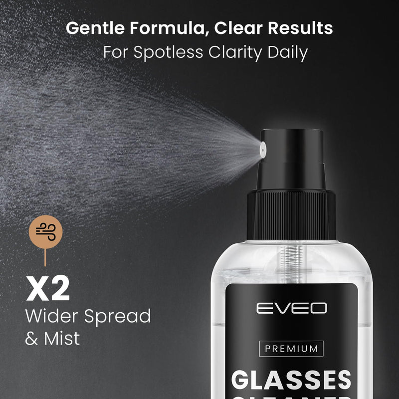 EVEO Glasses Cleaner Spray - Eyeglass Cleaner (No Streaks)| x2 Eye Glass Cleaners Spray + x2 Lens Cleaner Microfiber Cleaning Cloth, Glasses Cleaning Kit Eye Glasses Cleaner Spray & Cloth - 4oz(2ozx2) 2 Fl Oz (Pack of 2) - BeesActive Australia