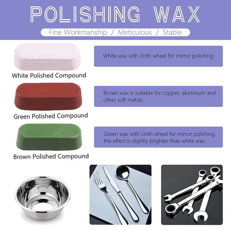 4” Buffing Wheel with Polishing Compound and 1/4” Shaft Drill Adapter Set, 8 Pcs Polishing Tool Kit, Bench Grinder