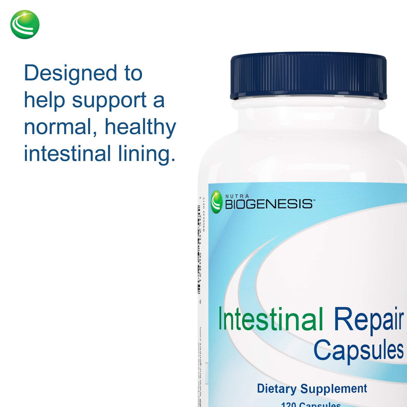 Nutra Biogenesis Intestinal Repair Capsules, 120 Capsules | Herbal Gut Health Supplement for Women & Men with Sodium Butyrate, Daily Support