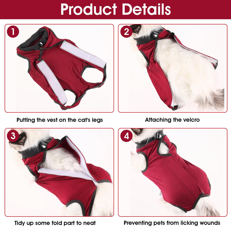 cobee Professional Cat Recovery Suit for Abdominal Wounds or Skin Diseases Kitten Surgery Recovery Suit E-Collar Alternative for Cats and Dogs Post Surgery (Size M Red) Size M Red - BeesActive Australia