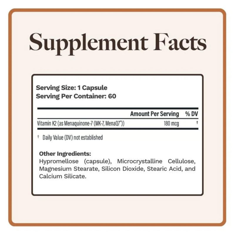 Utzy Naturals Vitamin K2 | 180 mcg of MenaQ7® Form of K2 | Made in USA | 60 Capsules